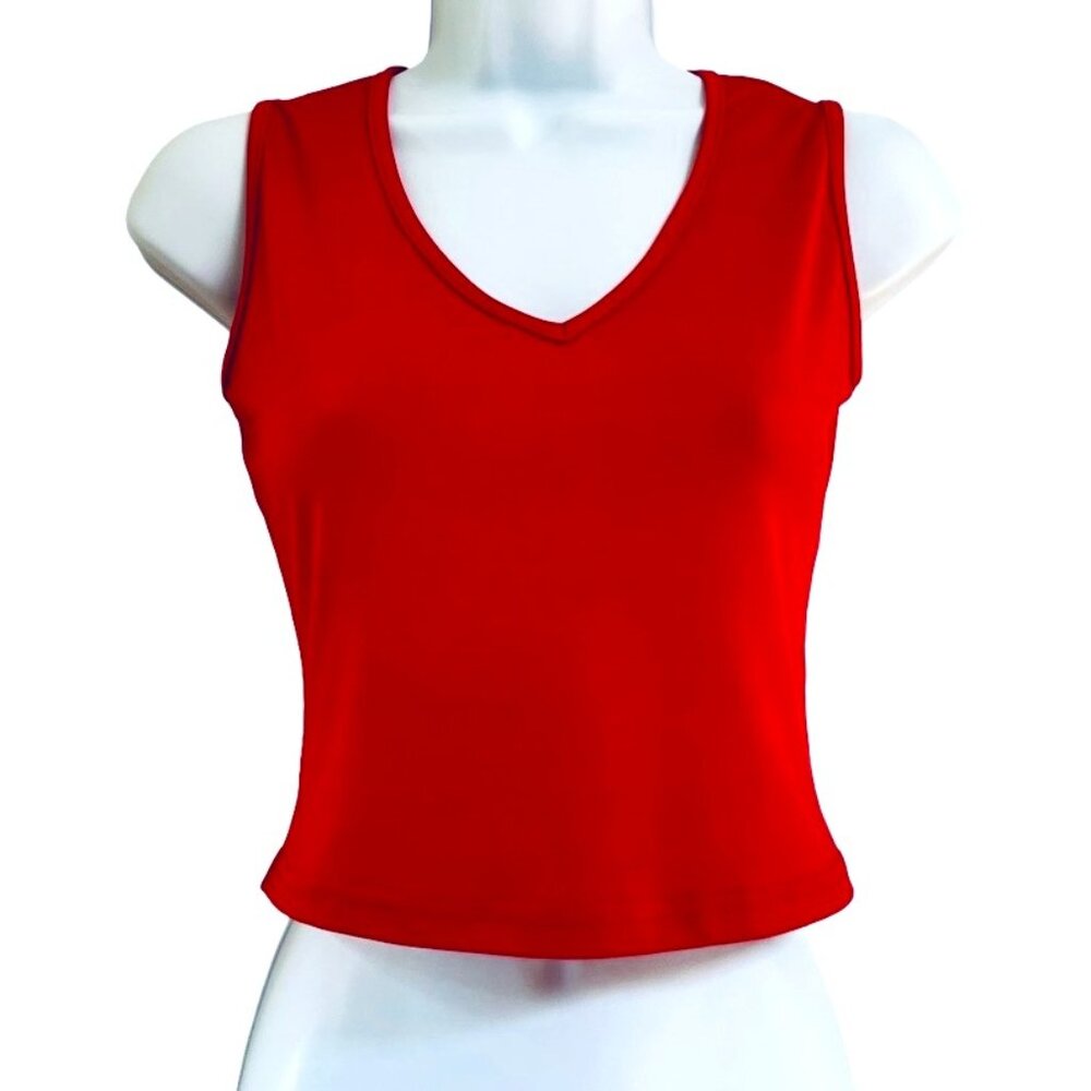 Vintage 90s / Y2K | A Vital | Red Cropped V-Neck Cropped Tank Top